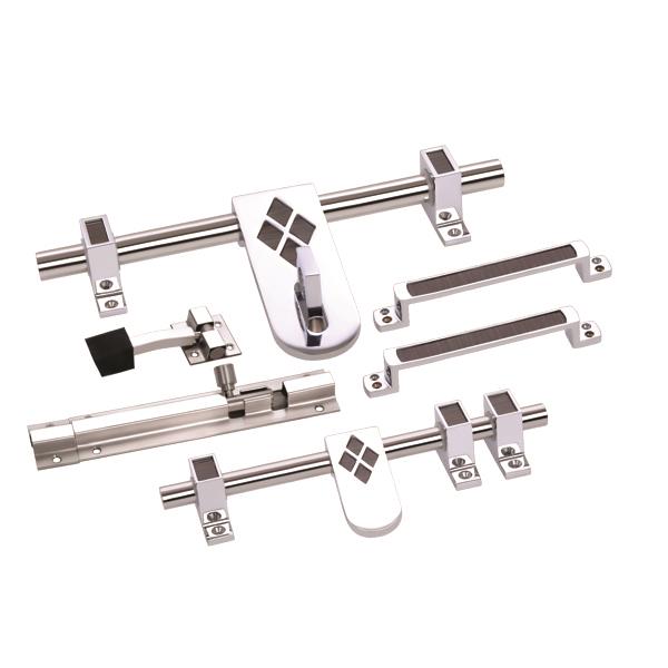 SS Door Aldrop Kit with Handle Tower Bolt-Foot Door Stopper